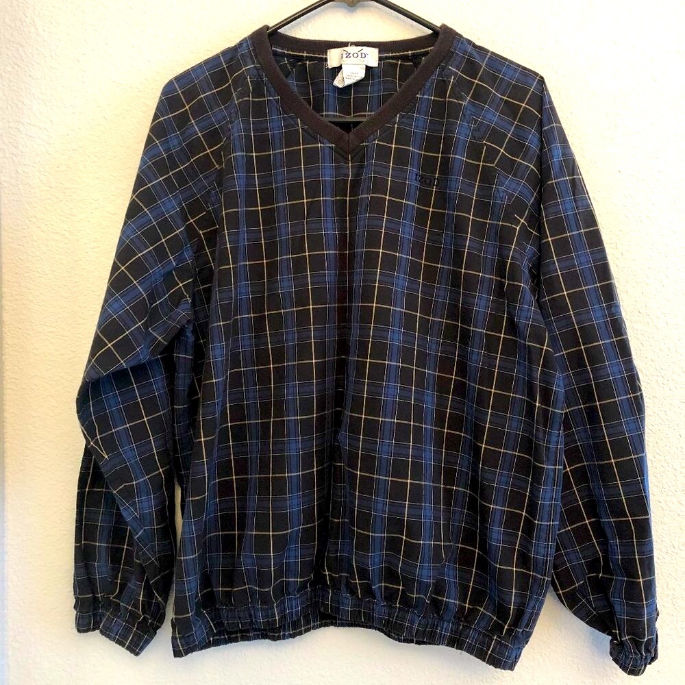 Vintage Izod golf windbreaker, blue plaid